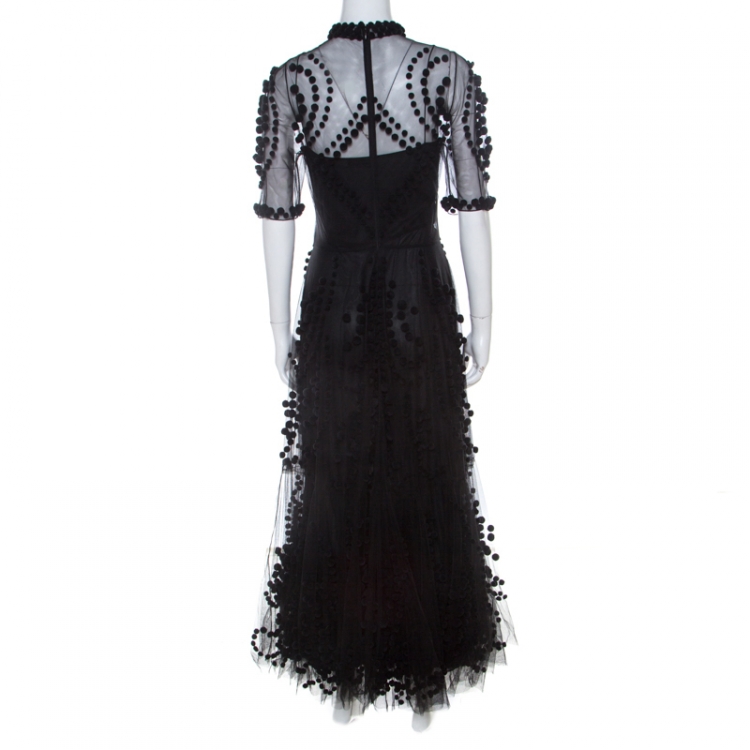 مملوكة مسبقًا Dior Black Silk and Pom Pom Tulle Sheer Cocktail Dress M 