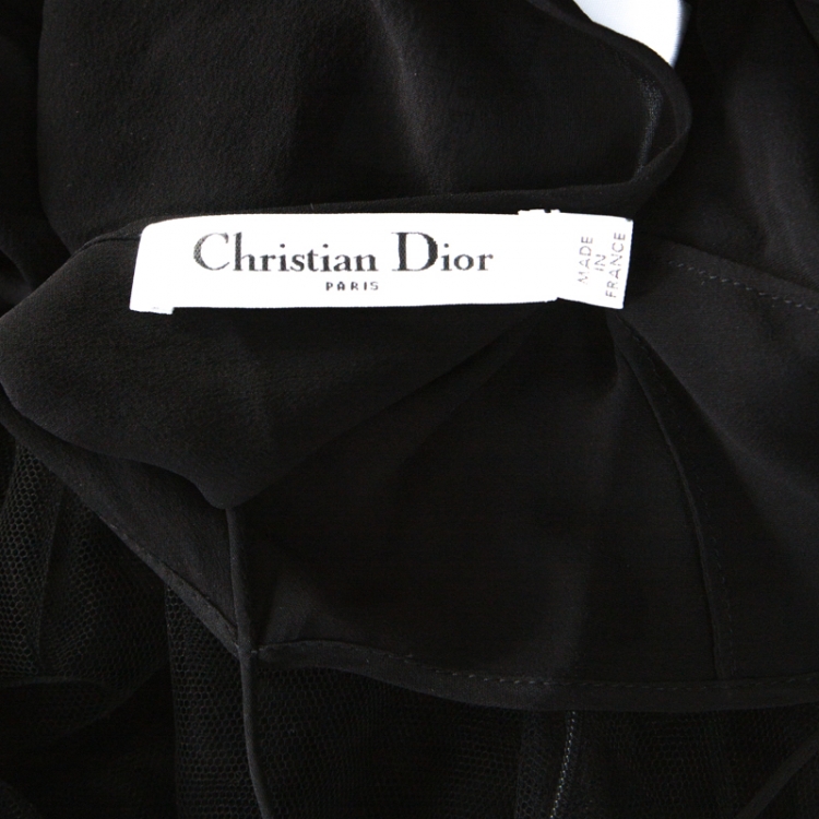 مملوكة مسبقًا Dior Black Silk and Pom Pom Tulle Sheer Cocktail Dress M 