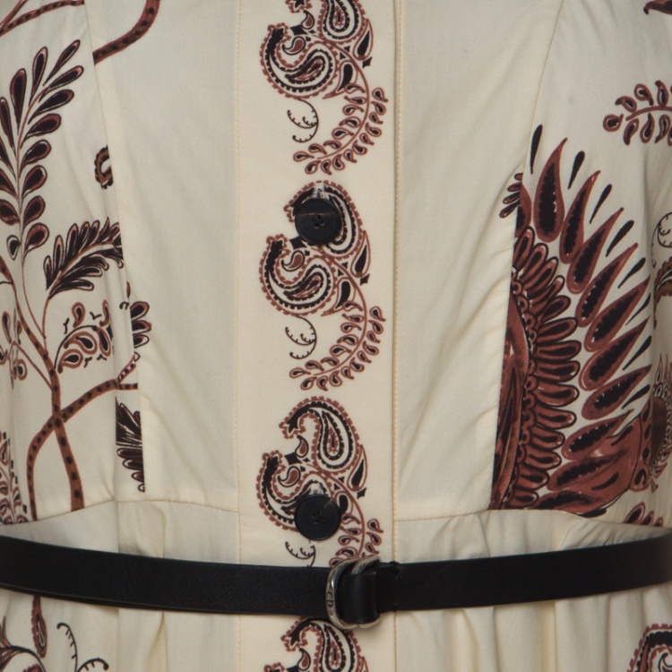 مملوكة مسبقًا Dior Cream Paisley Printed Cotton Bishop Sleeve Belted Maxi Dress M 