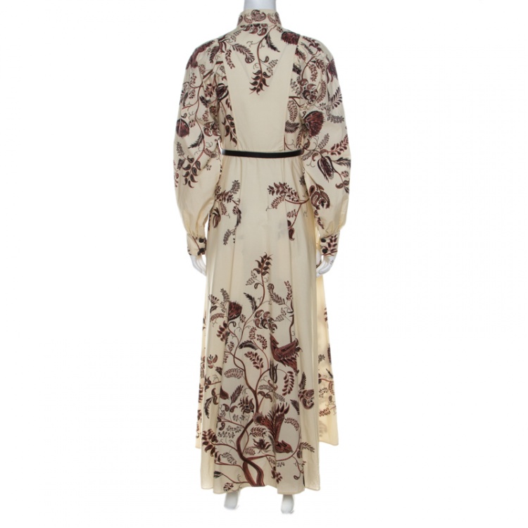 مملوكة مسبقًا Dior Cream Paisley Printed Cotton Bishop Sleeve Belted Maxi Dress M 