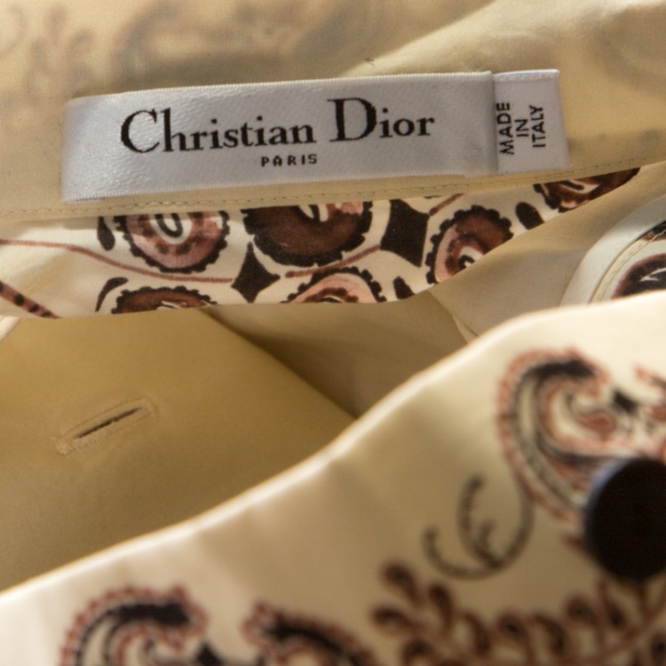 مملوكة مسبقًا Dior Cream Paisley Printed Cotton Bishop Sleeve Belted Maxi Dress M 