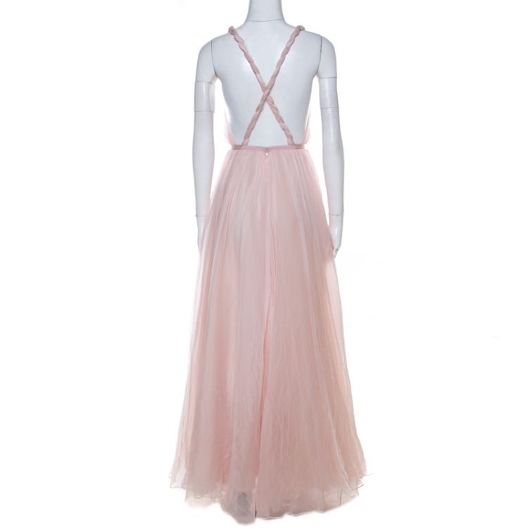 مملوكة مسبقًا Dior Pale Pink Silk Chiffon Twisted Strap Detail Cocktail Dress S 