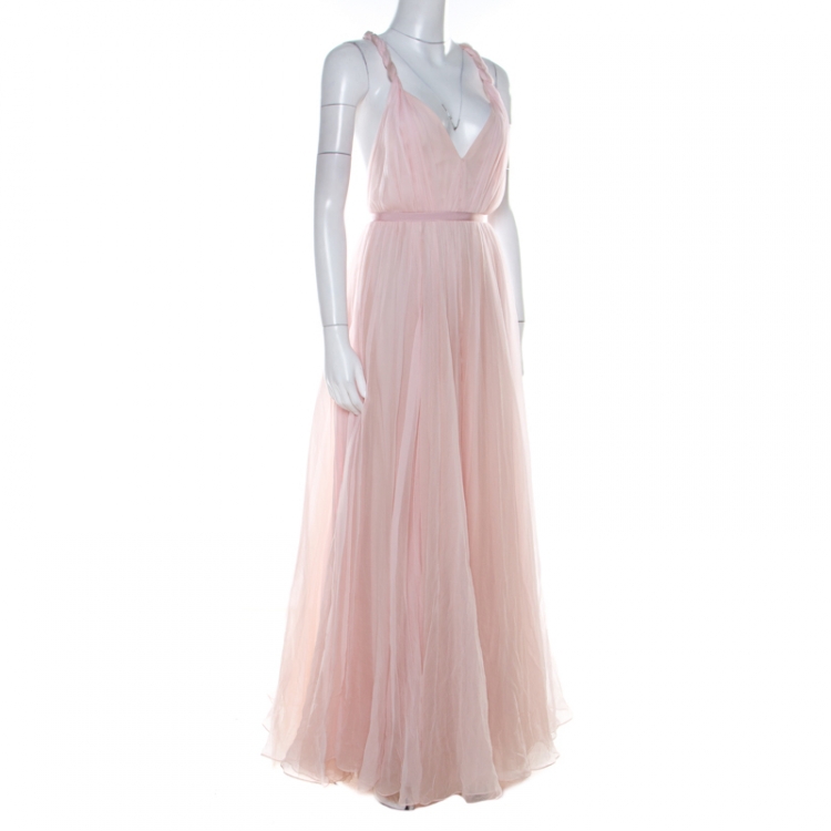 مملوكة مسبقًا Dior Pale Pink Silk Chiffon Twisted Strap Detail Cocktail Dress S 