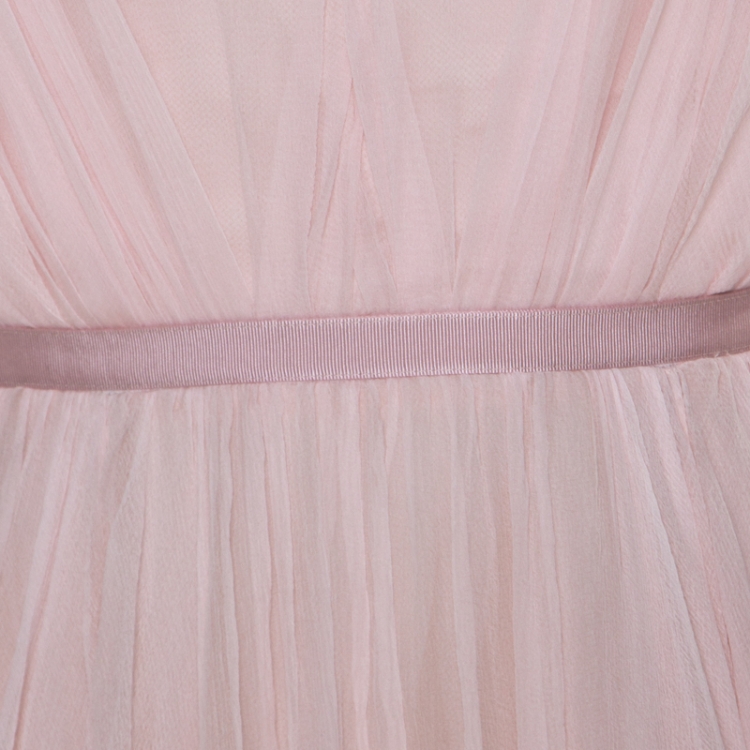 مملوكة مسبقًا Dior Pale Pink Silk Chiffon Twisted Strap Detail Cocktail Dress S 