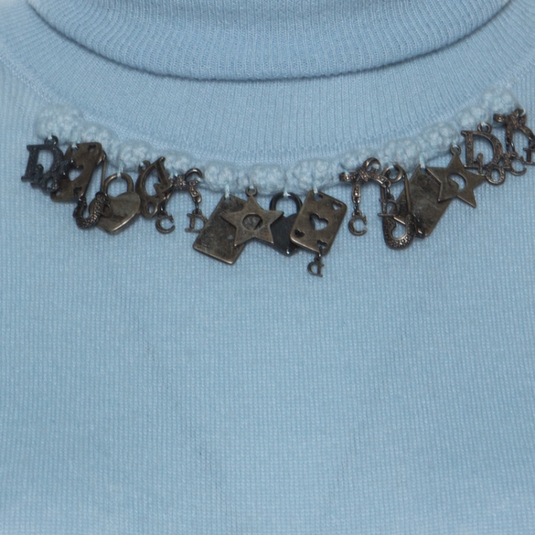 مملوكة مسبقًا Dior Powder Blue Cashmere Embellished Turtleneck Sweater S