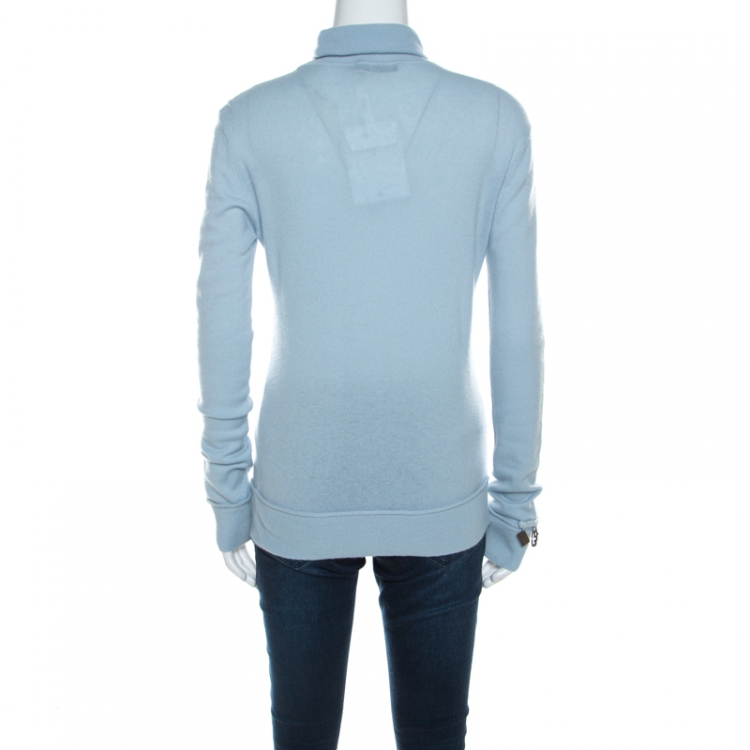 مملوكة مسبقًا Dior Powder Blue Cashmere Embellished Turtleneck Sweater S