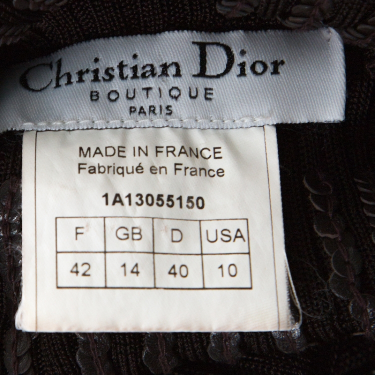 مملوكة مسبقًا Dior Brown Ribbed Leather Sequin Detail Turtleneck Top L