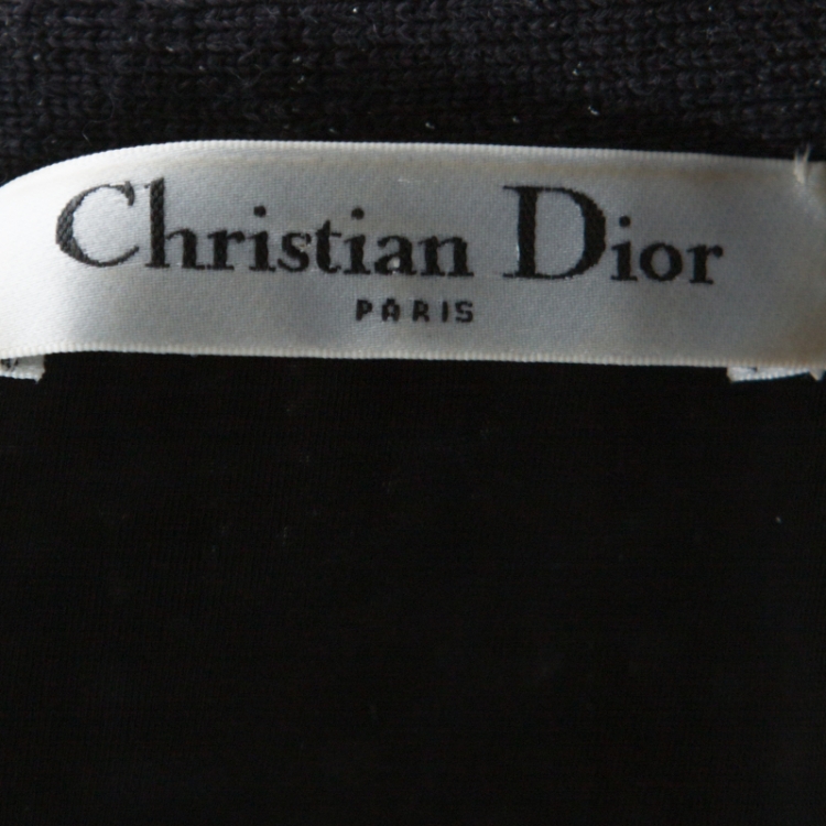 Pre Owned Christian Dior Monochrome Tweed Off Shoulder Fit and Flare Dress S