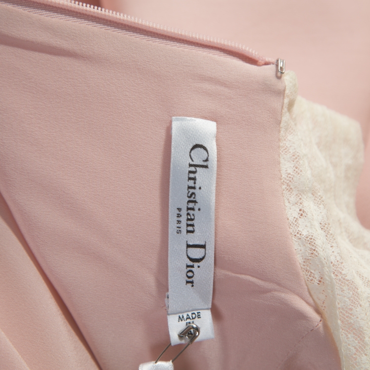 مملوكة مسبقًا Dior Pale Pink Wool Lace Collar Detail Flared Dress S 
