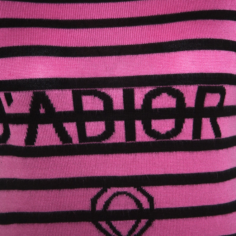 Pre Owned Dior Pink & Black Silk Knit J'Adior T-shirt M