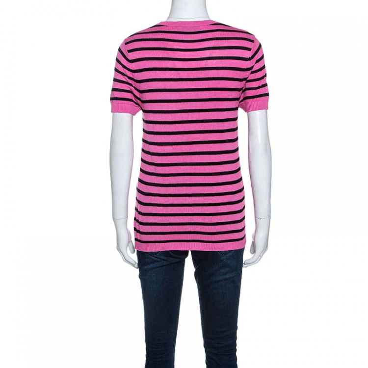 Pre Owned Dior Pink & Black Silk Knit J'Adior T-shirt M