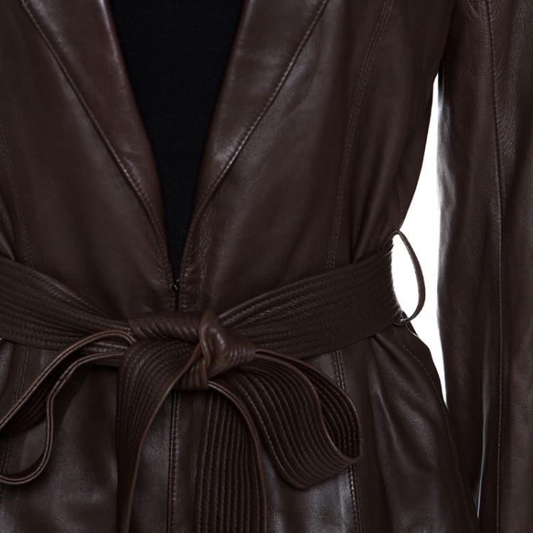 Pre Owned Christian Dior Boutique Brown Leather Belted Jacket M