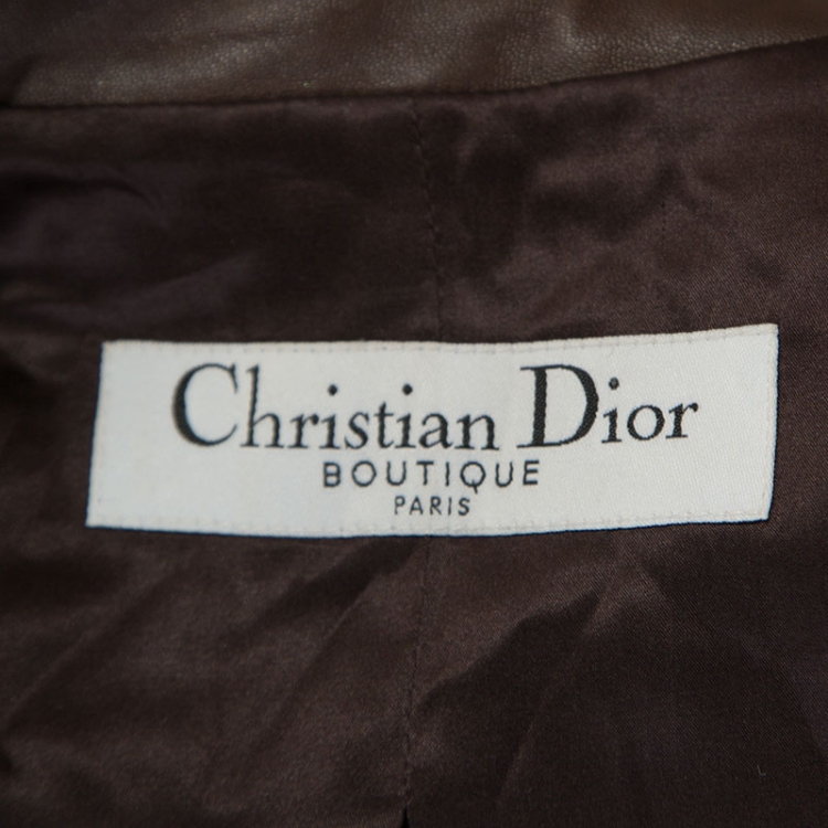Pre Owned Christian Dior Boutique Brown Leather Belted Jacket M