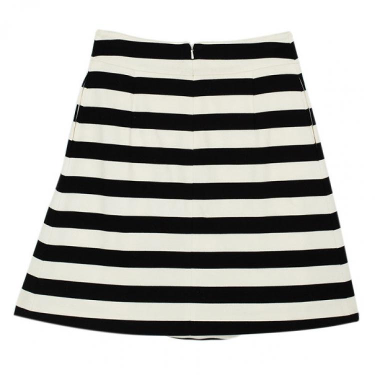 Pre Owned Christian Dior Black & White Striped Skirt S