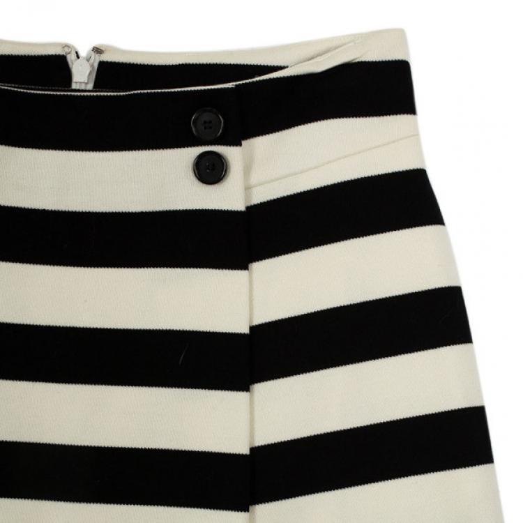 Pre Owned Christian Dior Black & White Striped Skirt S