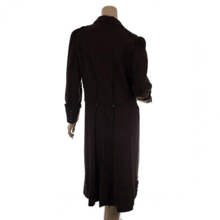 Pre Owned Christian Dior Brown Wool Trench Coat L