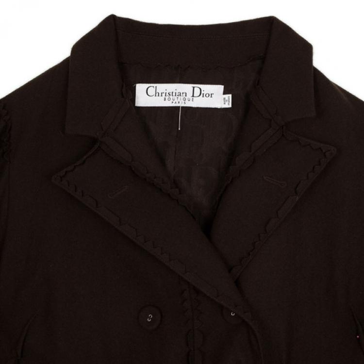 Pre Owned Christian Dior Brown Wool Trench Coat L