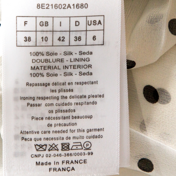 Pre Owned Dior White & Black Silk Polka Dot Pleated Dress M