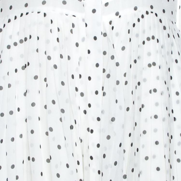 Pre Owned Dior White & Black Silk Polka Dot Pleated Dress M