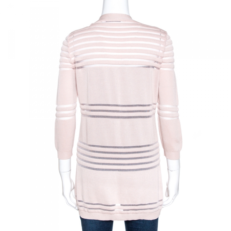 Pre Owned Dior Pale Pink Striped Silk Blend Button Front Cardigan L