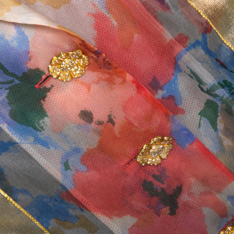 Pre Owned Christian Dior Boutique Multicolor Floral Print Silk Oversized Blouse L