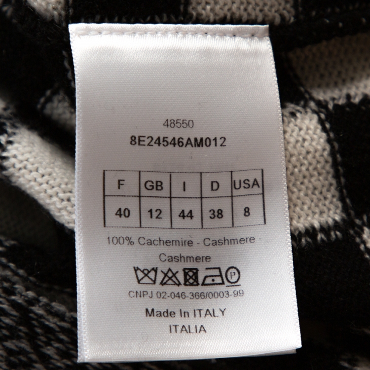 Pre Owned Dior Black & White Checkered Cashmere Top M 