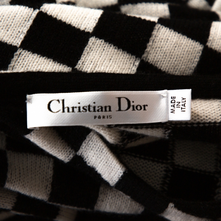 Pre Owned Dior Black & White Checkered Cashmere Top M 