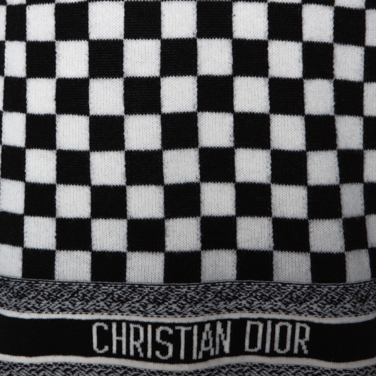 Pre Owned Dior Black & White Checkered Cashmere Top M 