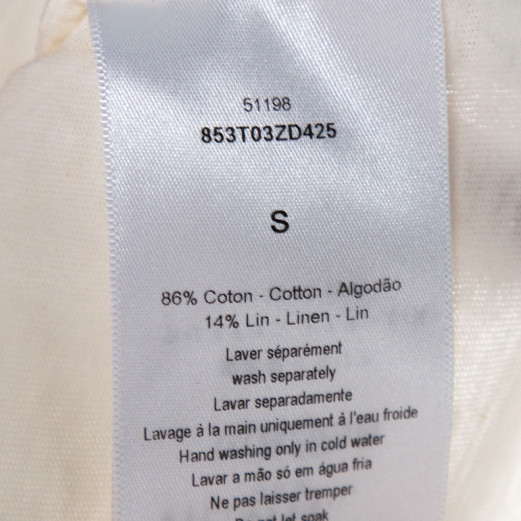Pre Owned Dior Off White Flower Power Print Cotton Linen T-Shirt S