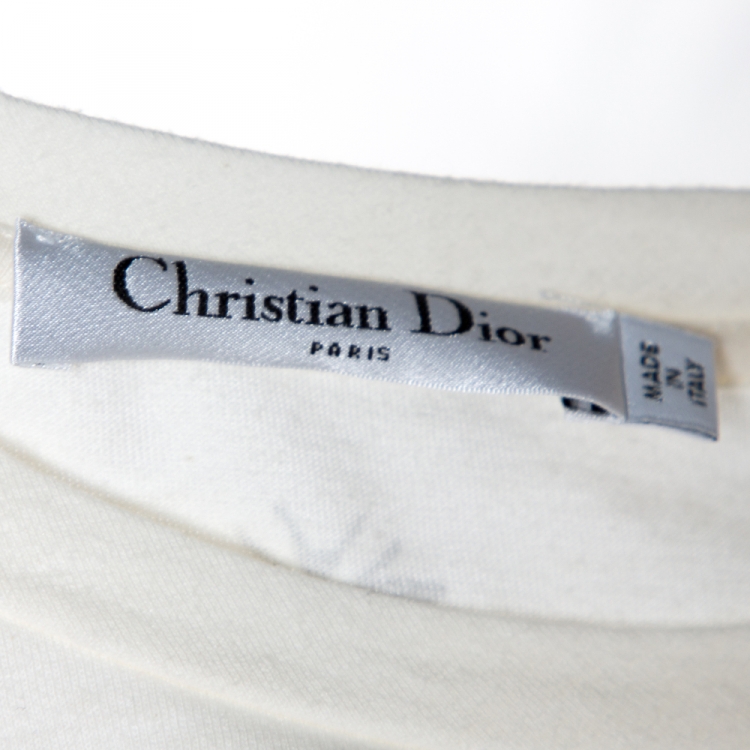 Pre Owned Dior Off White Flower Power Print Cotton Linen T-Shirt S