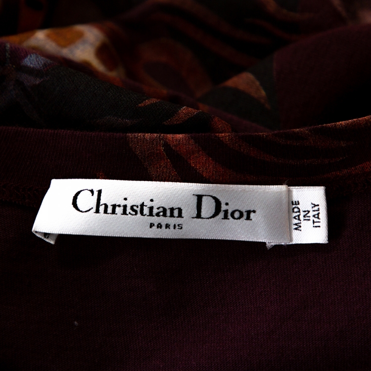 Pre Owned Dior Maroon Linen Blend Tarot Print T Shirt M 