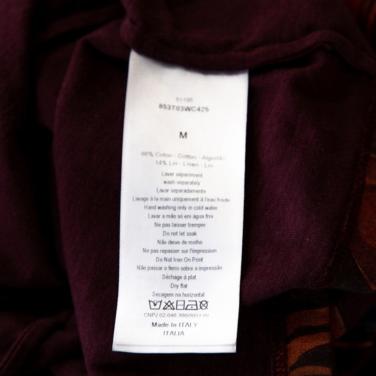 Pre Owned Dior Maroon Linen Blend Tarot Print T Shirt M 