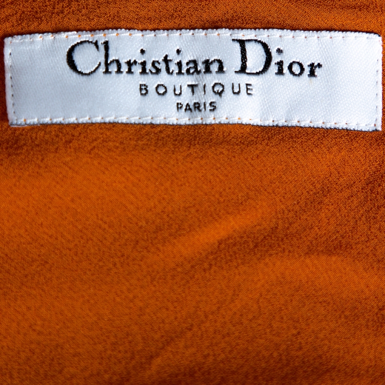 Pre Owned Christian Dior Boutique Orange Abstract Printed Chiffon Ruffled Top S