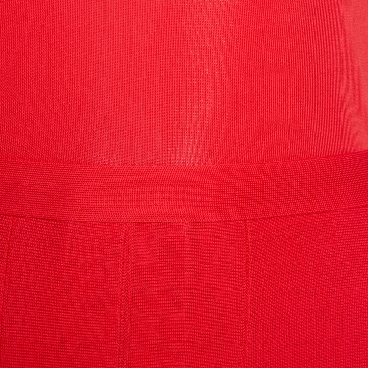 Pre Owned Dior Red Knit Pleat Detail Belted Sleeveless Dress M