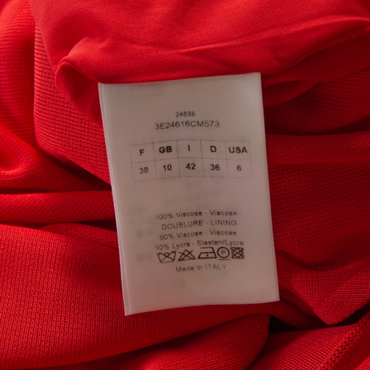 Pre Owned Dior Red Knit Pleat Detail Belted Sleeveless Dress M