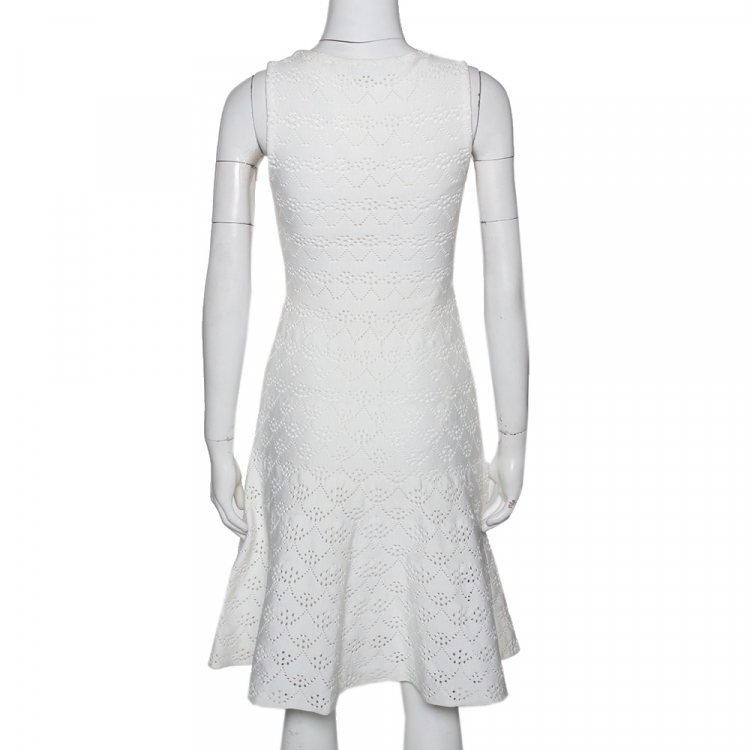 Pre Owned Dior Ivory Cotton Pointelle Knit Sleeveless A Line Dress S