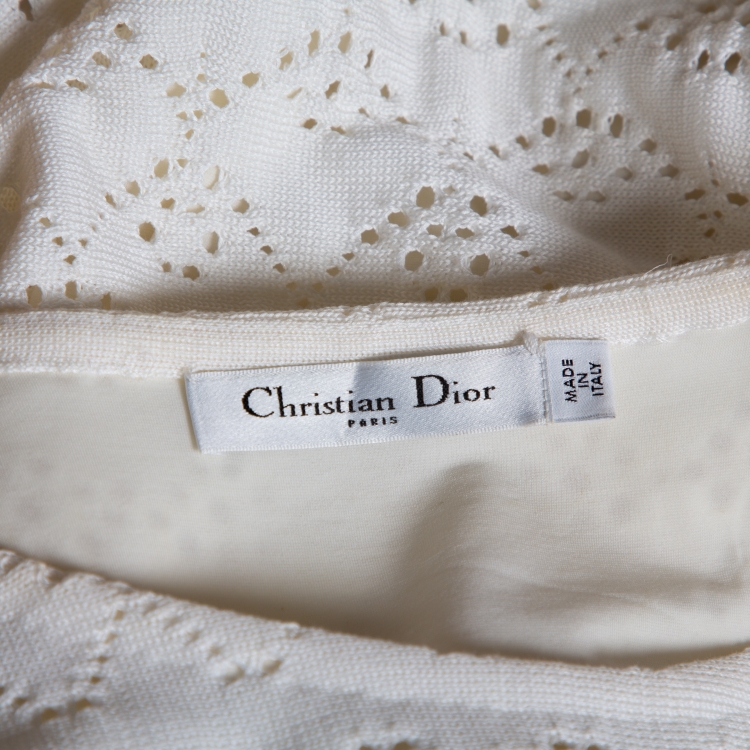 Pre Owned Dior Ivory Cotton Pointelle Knit Sleeveless A Line Dress S