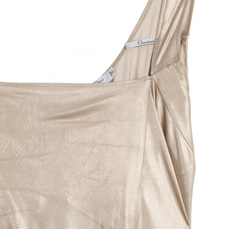Pre Owned Dior Gold Metallic Draped Top M