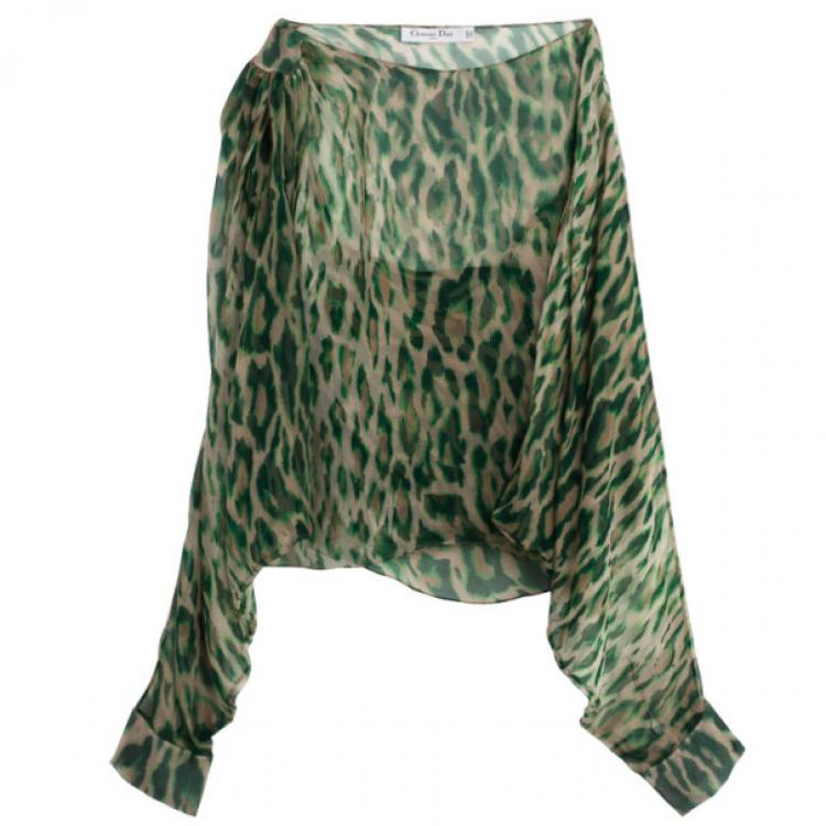 Christian Dior Green Leopard Printed Chiffon Top L Dior | TLC