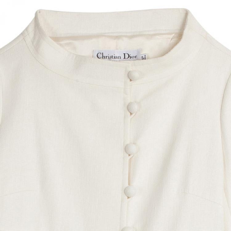 Pre Owned Christian Dior Cream Ruffled Embellished Sleeve Coat M