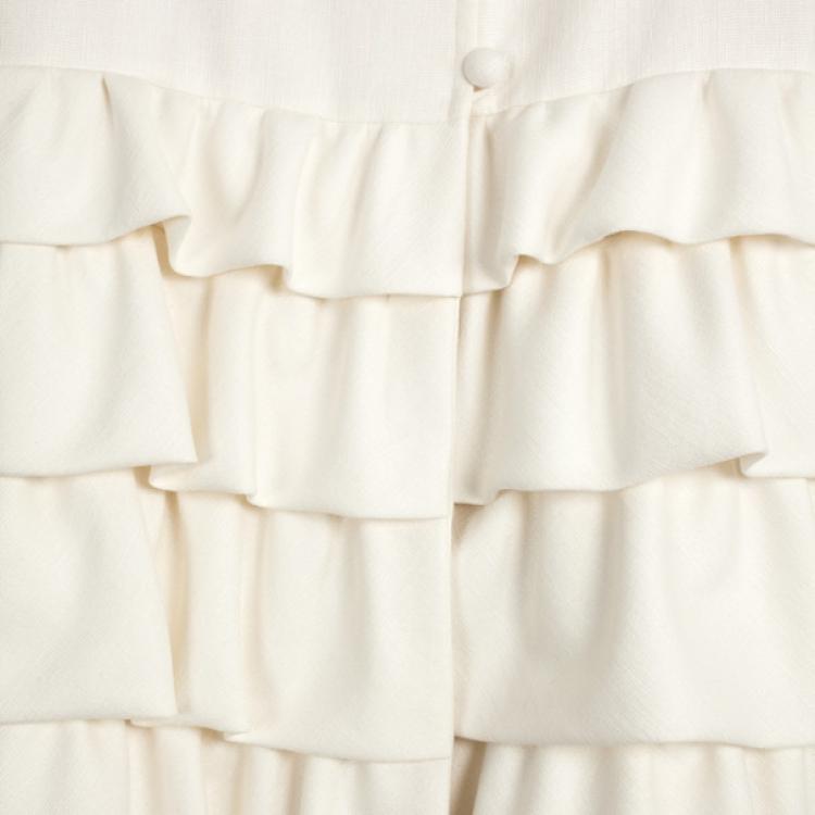 Pre Owned Christian Dior Cream Ruffled Embellished Sleeve Coat M