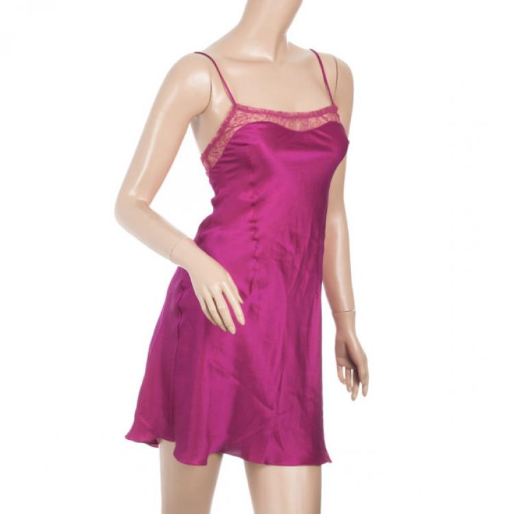 Pre Owned Christian Dior Pink Satin Night Gown S