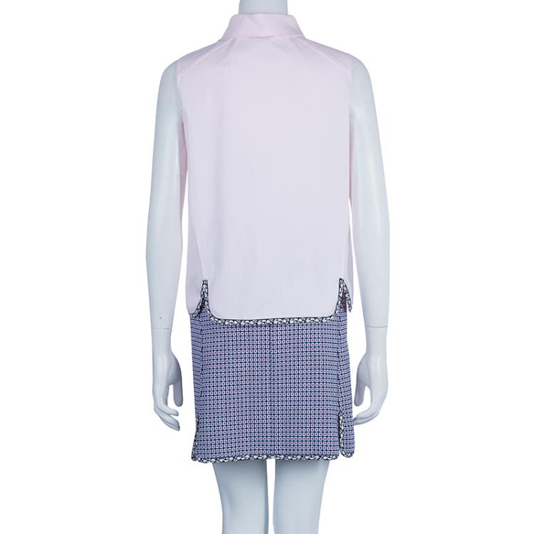 Pre Owned Dior Pink Shirt and Jaquard Skirt Matched Piping Detail Set S