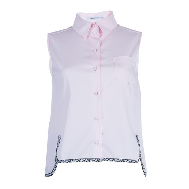 Pre Owned Dior Pink Shirt and Jaquard Skirt Matched Piping Detail Set S