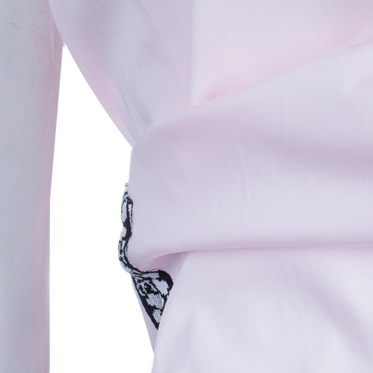 Pre Owned Dior Pink Shirt and Jaquard Skirt Matched Piping Detail Set S