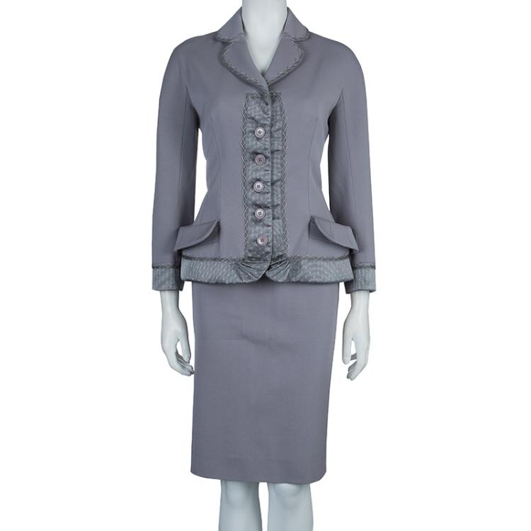 Pre Owned Dior Grey Wool Skirt Suit M