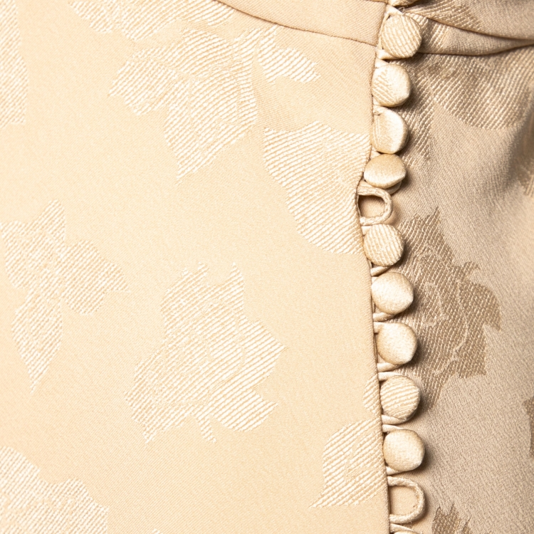 Pre Owned Dior Beige Floral Jacquard Silk Sleeveless Maxi Dress M