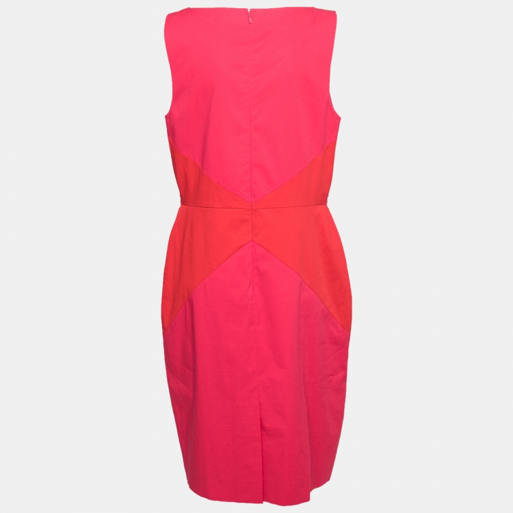 Pre Owned Dior Pink & Orange Paneled Cotton Sleeveless Midi Dress M