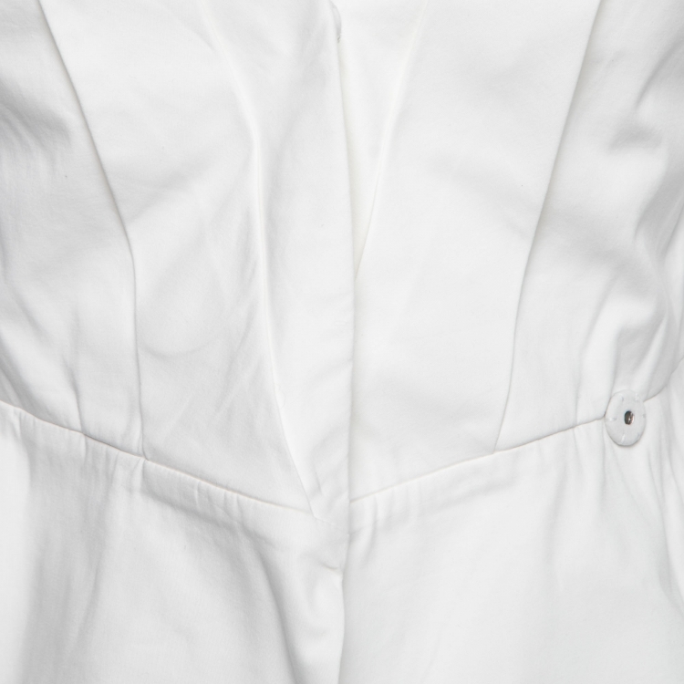 Pre Owned Christian Dior White Cotton Pleated Peplum Top S