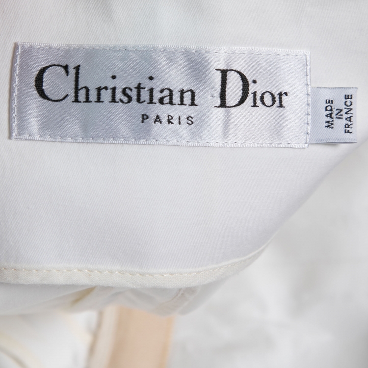 Pre Owned Christian Dior White Cotton Pleated Peplum Top S